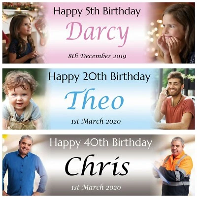 2 Personalised Birthday Banner Photo Children Baby Adults kids Party Decoration - Image 1 of 2