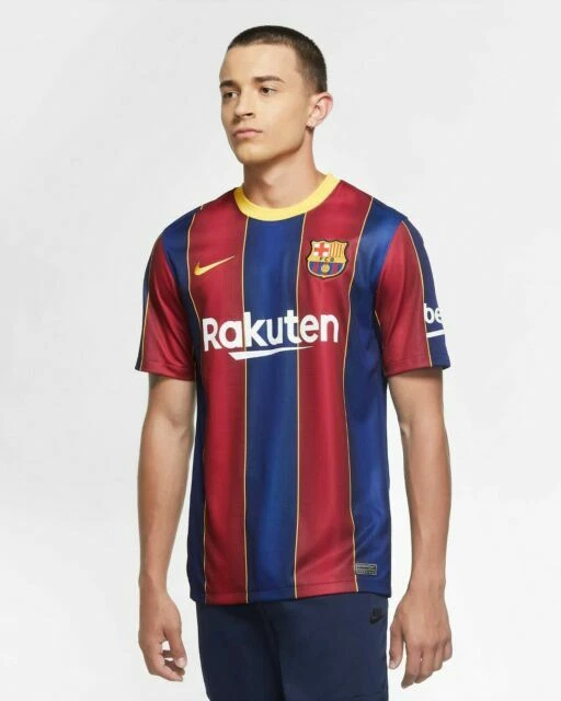 Nike FC Barcelona 2020/21 Stadium Home Men's Soccer T-Shirt, Size M- Deep Royal Blue/Varsity Maize