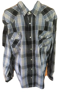 Levis Strauss Mens XXL Blue Black Gray 2 Pocket Window Plaid Pearl Snap Shirt - Picture 1 of 8