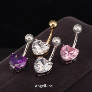 SEXY Anillo de botones con barra de ombligo corazón cuerpo perforación barra de estrás UK GANGA - Imagen 1 de 4