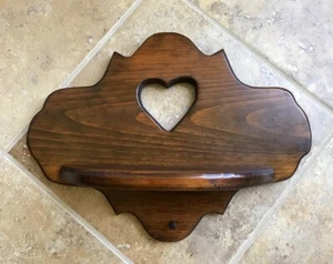 Unique Vintage Solid Wood Wall Mounted  Shelf + Heart Cut Out + Peg Walnut Stain - Picture 1 of 12