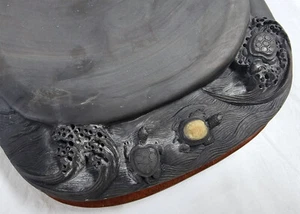 Fine Vintage ca1990 Chinese Calligraphy Duan Inkstone 9.5" Sea Turtles Ocean - Picture 1 of 8