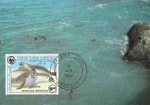Mediterranean Monk Seals Critical Endangered Mauritania Mint Maxi FDC Card 1986 - Picture 1 of 1