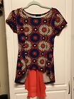 LOVE J juniors XL shirt retro blue red white floral Flowing sheer Tail