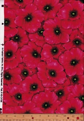 LOT 100% Cotton Fabric Sewing Quilts Red Poppies Flowers OOP 1.5 Yds - Image 1 of 3