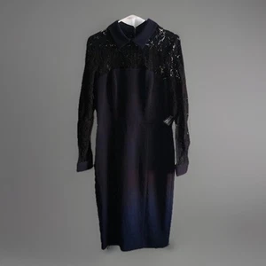 Badgley Mischka Modele Black Navy Dress Long Sleeves Women's Size 10 NEW NWT - Imagen 1 de 15
