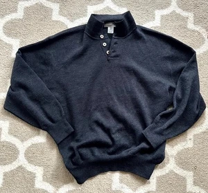 I Levrieri Sweater Men's XL Black Merino Wool Long Sleeve 1/4 Button Pullover - Picture 1 of 5