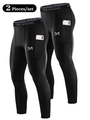 2 Pack Men's Compression Pants Baselayer Running Tights Leggings for Sports Gym - Image 1 of 4