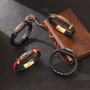 Retro Braided Cord Leather Dzi Bead Bracelets Magnetic Clasp Mens Wristband - Picture 1 of 16