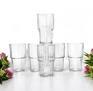 Set 6 bicchieri per bevande Arcoroc France NORVEGE 61698 trasparenti a coste impilabili 5" NUOVI - Foto 1 di 6