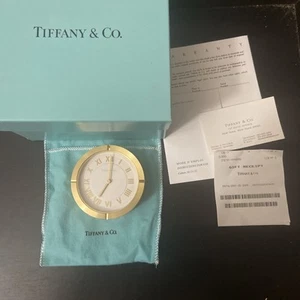 Vintage Tiffany Satin Metal Quartz Swivel Travel Alarm Clock in Original Box - Picture 1 of 7