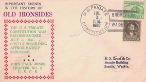 1 Jul 1933 Naval Cover, USF Constitution, #2229 Bremerton WA cancel - Bild 1 von 2