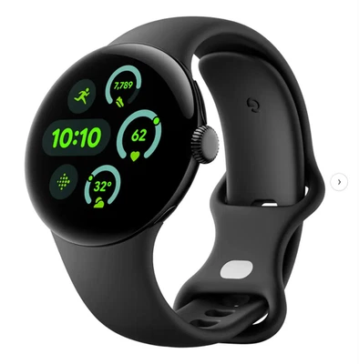 Google Pixel Watch 41mm Matte Black Stainless Steel Case Obsidian Active Band - Image 1 of 4