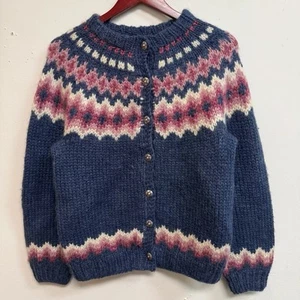 Cárdigan Suéter Tejido Alva Fair Isle Islandia Beige/Azul Lana Grannycore Talla M - Imagen 1 de 8
