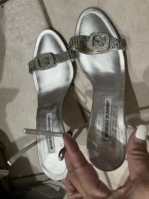 Manolo Blahnik LAYER CRYSTAL SILVER LEATHER SEXY STILETTO CLUB PARTY SHOES 37NWT - Image 1 of 4