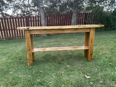 60x12x29 Thick Live Edge Sofa Entry Table Light Finish Northern White Cedar STA - Image 1 of 4