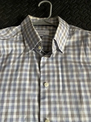 ETON Contemporary Fit White Brown Blue Plaid Men's Shirt Size XL 17.5 / 44 - Image 1 of 4
