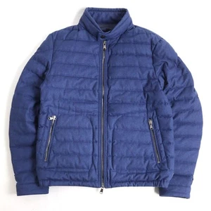 MONCLER Men's Down Jacket Delabost Leather Double Zip Outerwear Blue Size 1 - Picture 1 of 10