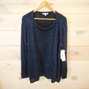 Nuevo con etiquetas Cárdigan Top Notations Para Mujer Talla Grande 1X Manga Larga Cuentas Azul Metálico - Imagen 1 de 16