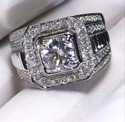 Classic Men's Dazzling Silvery  Lab Created Diamond Ring Sz 11 - Image 1 of 4