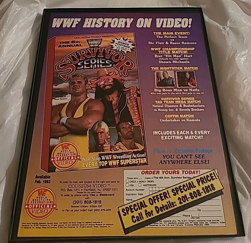 WWF Survivor Series Ric Flair Mr. Perfect Randy Framed Print Ad 8.5x11 1992  - Image 1 of 1