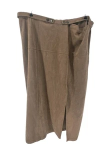 Anthropologie Tan Faux Suede Midi Skirt Women's Plus Size 26W Brown Slit Career - Picture 1 of 3