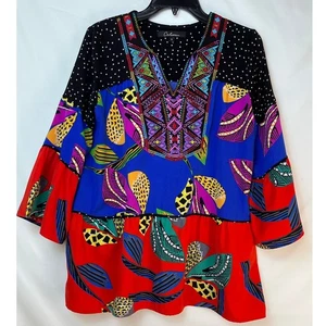 Calessa Damen Tunika bestickt Hippie Chic Boho Island Print Größe Small - Bild 1 von 8