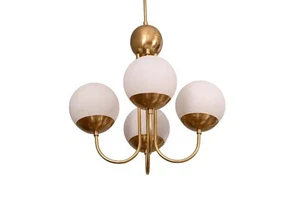 4 Light Curved Globe Mid Century Black Brass Sputnik chandelier light Fixture - Picture 1 of 6