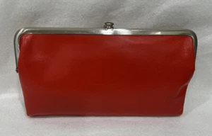 NWT Women's Hobo Vintage Rio (Orange-Red) Leather Double Frame Clutch Wallet - Picture 1 of 6