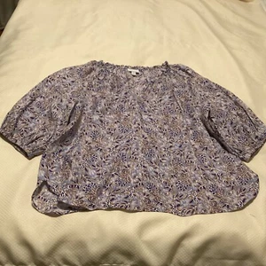 J Jill Women’s Love Linen Blouse Multicolor Floral 3/4 Sleeve 100% Linen Sz M - Picture 1 of 10