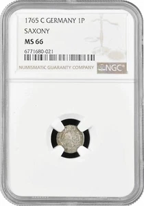 Saxony 1 pfennig 1765 C, NGC MS66, "Frederick Augustus (1763 - 1806)" Top Pop - Picture 1 of 2
