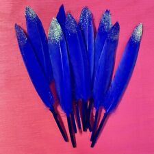 45pcs Blue Glitter Dipped Goose Feathers 4-6" Natural Aqua Glitter Tip Feathers
