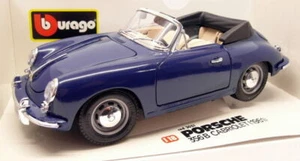 Burago 1/18 Scale Diecast - 3051 Porsche 356B Cabriolet 1961 Flat Blue - Picture 1 of 3