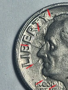 1984 P 10c with strong Die Clash Errors on both obverse/reverse Roosevelt Dime - Picture 1 of 4