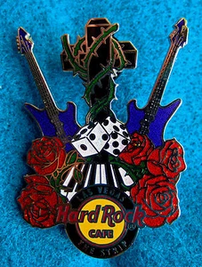 LAS VEGAS STRIP BLACK CHURCH CROSS RED ROSES GUITARS KEYBOARD Hard Rock Cafe PIN - Picture 1 of 1