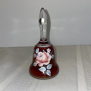 Westmoreland Cranberry Hand Painted Rose Glass Bell Signed S. Trogolo 1977 - Picture 1 of 9