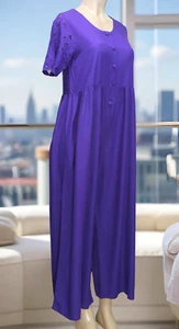 Hibis Lace Works Jumpsuit bestickt Kurzarm weites Bein lila Gr. L - Bild 1 von 10