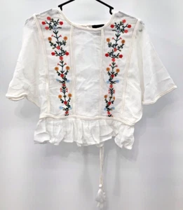 Lumiere Blouse Top Size S Pullover Flared Sleeve Embroidered Flowers Boho Chic - Picture 1 of 8