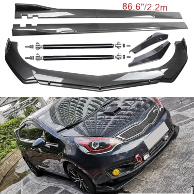 Carbon Fiber Front Bumper Lip Spoiler & Side Skirt For Kia Rio 2001-2023 - Image 1 of 4