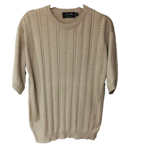 Marcello Mens L Cable Knit Sweater Tan Short Sleeves Cotton Blend Italy Preppy - Picture 1 of 5