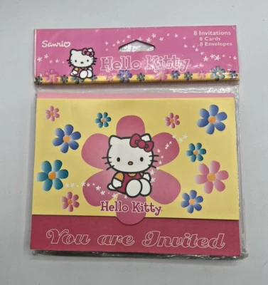 Juego de 8 invitaciones de fiesta de cumpleaños vintage de Sanrio Hello Kitty Foto 1 de 4