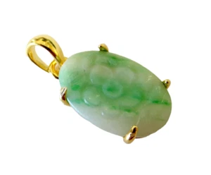 JADEIT Apfel GRÜN Antik Cabochon Anhänger Sterling vergoldet - Bild 1 von 9