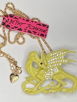 Collar/broche Betsey Johnson dragón amarillo esmalte estrás prendedor Foto 1 de 3