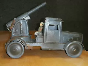 VINTAGE TRUCK TOY KELLERMAN ANTI AIRCRAFT GUN WIND UP ORIG. ARMORED GERMANY WW2 - Picture 1 of 12