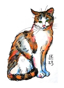 Colorful Cat Art Print on Canvas Limited Edition Calico Kitten Feline Painting - Picture 1 of 5