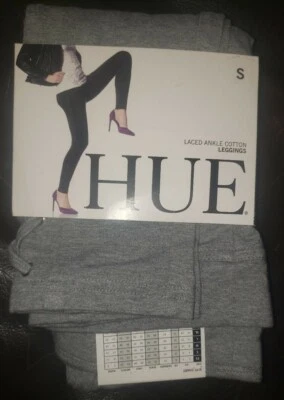 Leggings para mujer HUE con cordones al tobillo de algodón gris jaspeado talla pequeña  Foto 1 de 4