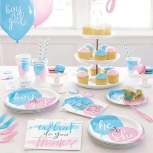 Baby Shower Decorations Gender Reveal Party Tableware Plate Balloons Girl Or Boy - Picture 1 of 17