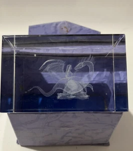 3D Dragon Etched Crystal Paperweight w/Box - Picture 1 of 4