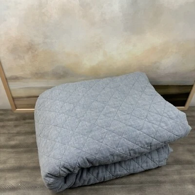 Pottery Barn Belgian Flax Linen Diamond Quilt King/Cal. King Chambray Blue Read - Image 1 of 4