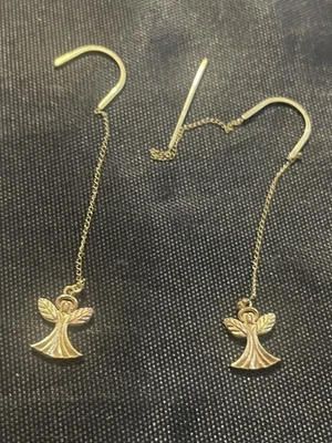 Retro Solid 10k Black Hills Gold Asymmetrical Threader Dangle Angel Earrings CC - Image 1 of 4